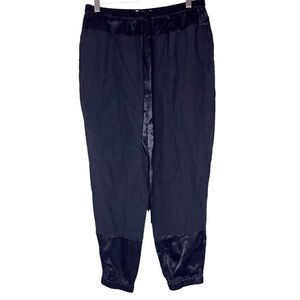 Naked Zebra Pants Womens M Black Mixed Media Viscose Drawstring Jogger City Chic